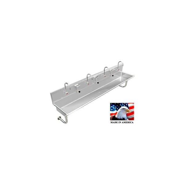Best Sheet Metal. BSM Inc. Stainless Steel Sink, 4 User w/Electronic Faucets, Round Tube Mounted 84" L X 20" W X 8" D 043E84208R - main